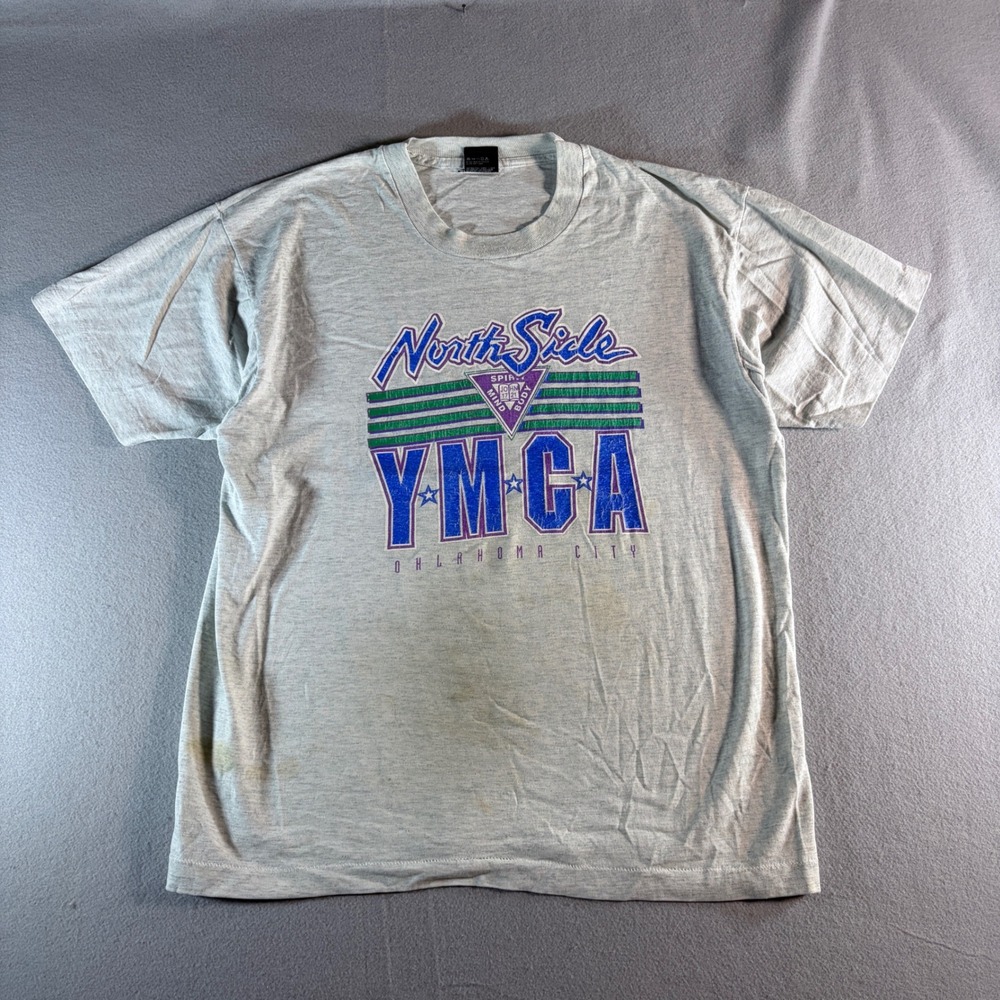 Vintage 90s YMCA Oklahoma City‎ Clearly Canadian T-Shirt XL Screen Stars Gray